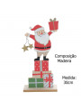 Papai Noel de Madeira com Presentes e Estrelas 30cm Decoração