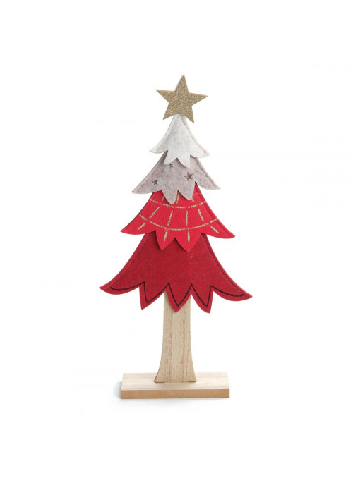 Árvore de Natal Madeira com Estrelas Vermelho e Branco 41cm Decoração