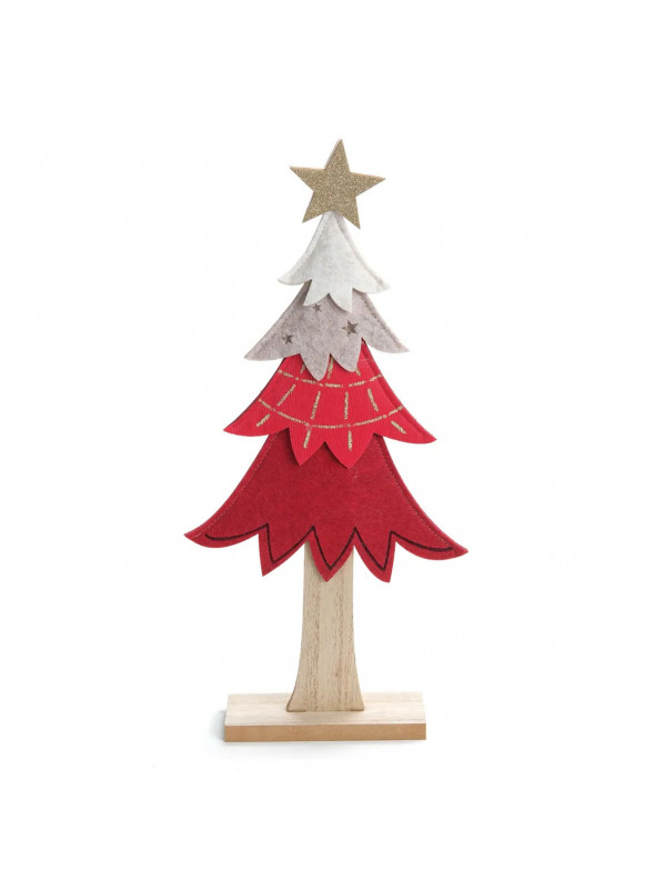 Árvore de Natal Madeira com Estrelas Vermelho e Branco 41cm Decoração