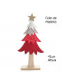 Árvore de Natal Madeira com Estrelas Vermelho e Branco 41cm Decoração