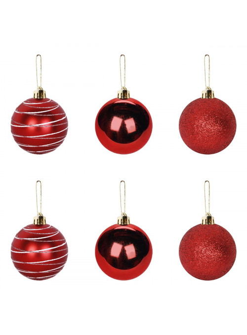 Bola de Natal Decorada Vermelha 6cm Kit com 6 Unidades Decoração Árvore de Natal