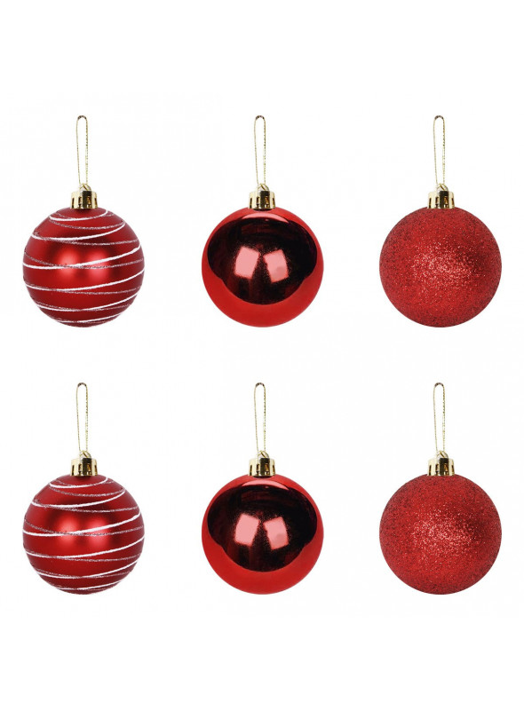 Bola de Natal Decorada Vermelha 6cm Kit com 6 Unidades Decoração Árvore de Natal