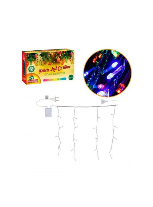 Pisca Pisca Cortina de Led Colorido com Conector 100 Leds 127V Decoração de Natal