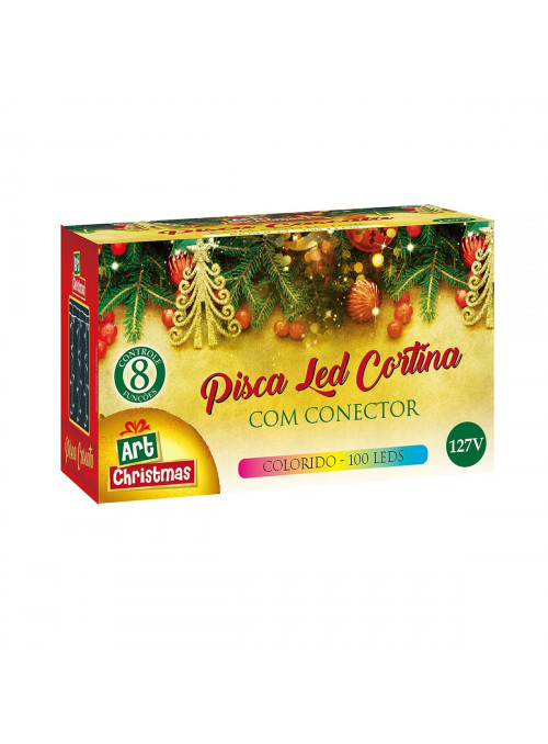 Pisca Pisca Cortina de Led Colorido com Conector 100 Leds 127V Decoração de Natal