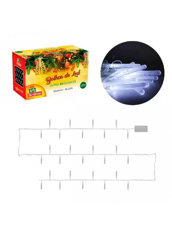 Pisca Pisca Bolhas de Led Super Brilhante Branco 30 Leds 127V Decoração de Natal