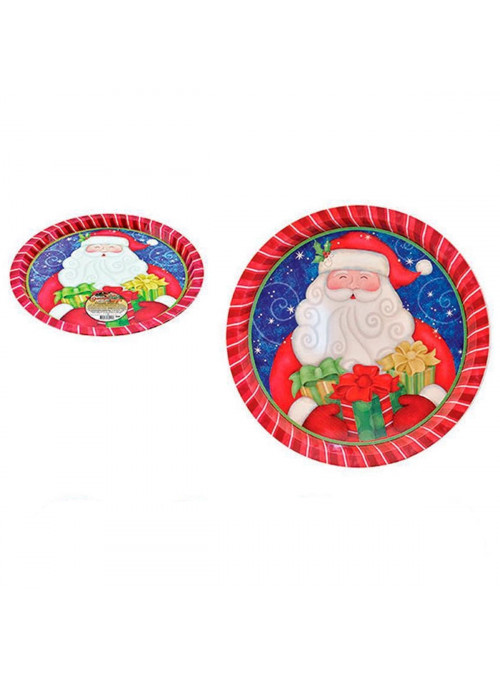 Bandeja Redonda de Metal Papai Noel Natal 31cm Decoração