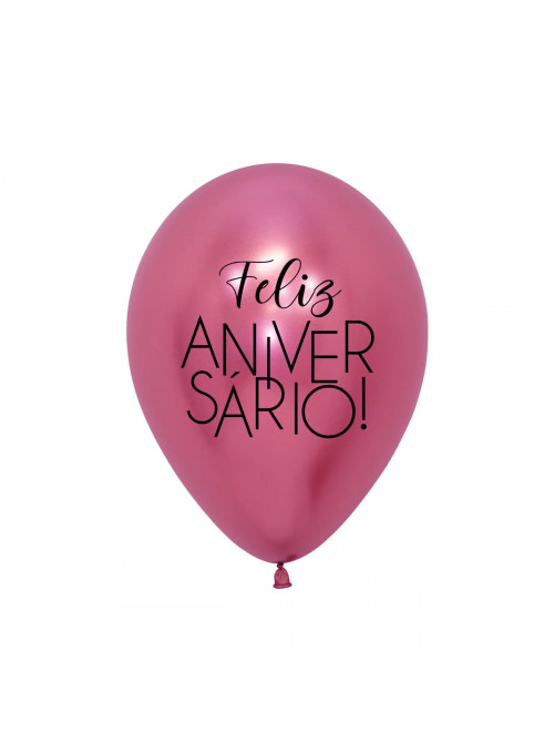 Balão de Látex Feliz Aniversário Rosa Cromado 12 Polegadas 28cm Sempertex 10 Unidades