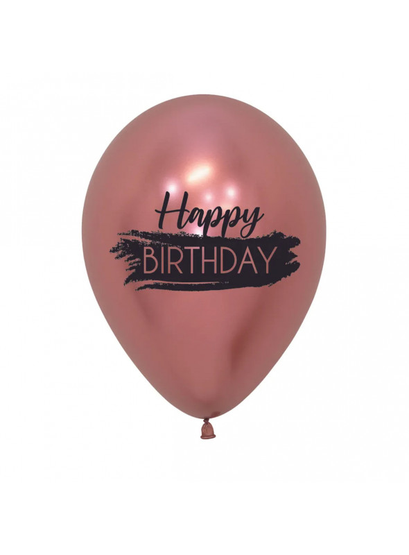 Balão de Látex Happy Birthday Rose Gold Cromado 12 Polegadas 28cm Sempertex 10 Unidades