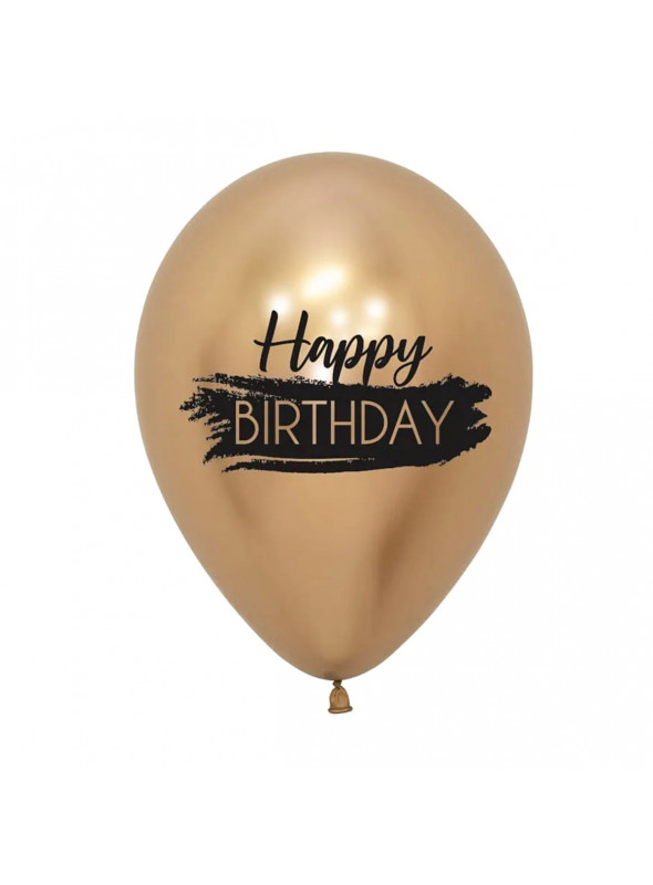 Balão de Látex Happy Birthday Dourado Cromado 12 Polegadas 28cm Sempertex 10 Unidades