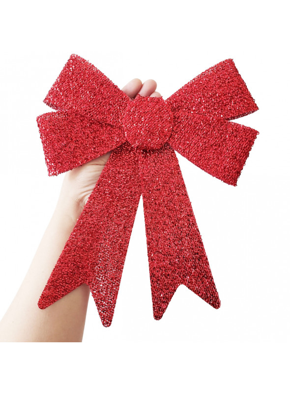 Laço de Natal com Glitter Vermelho Eva 22x29cm Decoração Natalina