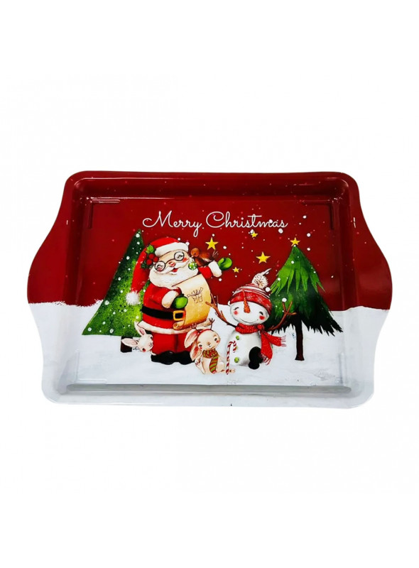 Bandeja de Metal Natalina Papai Noel 21,5x14,5x2 Decoração de Natal