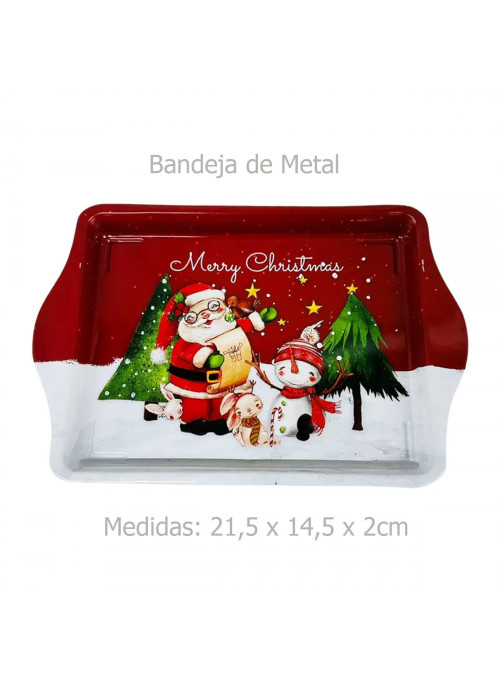 Bandeja de Metal Natalina Papai Noel 21,5x14,5x2 Decoração de Natal