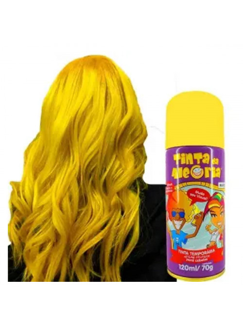 Spray Tinta da Alegria para Cabelo Amarela 120ml 70g Lavável