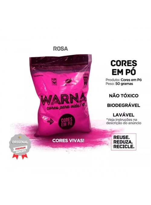 Tinta em Pó Colorido Rosa 50g Chá Revelação Carnaval Festa das Cores