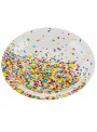 Pratos de Papel Descartáveis Confetes Coloridos 18cm Silver Festas 10 unidades