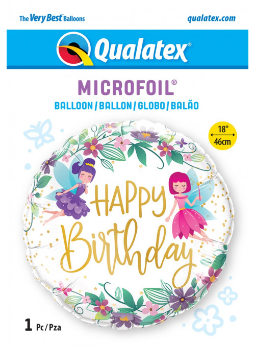 Balão Metalizado Aniversário Fadas e Flores 18 Polegadas 46cm Qualatex