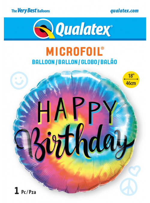 Balão Metalizado Feliz Aniversário Tie Dye 18 Polegadas 46cm Qualatex