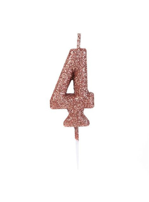 Vela de Aniversário Número 4 Glitter Rose Gold 4,5cm