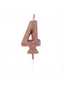 Vela de Aniversário Número 4 Glitter Rose Gold 4,5cm