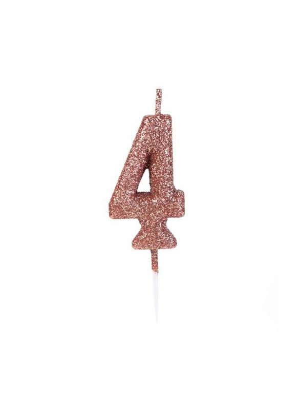 Vela de Aniversário Número 4 Glitter Rose Gold 4,5cm