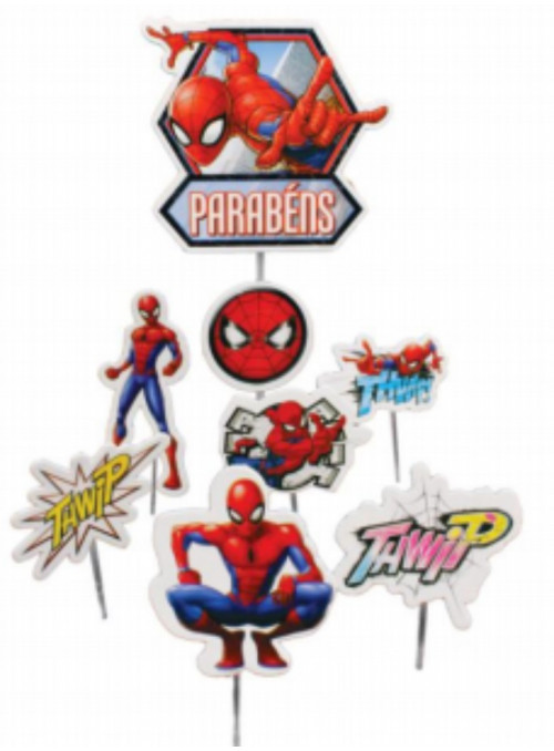 Topo de Bolo Decorativo Festa Homem Aranha Piffer 7 Unidades