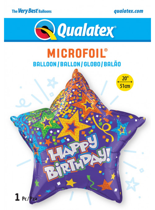 Balão Metalizado Feliz Aniversário Estrela Roxa 20 Polegadas 51cm Qualatex