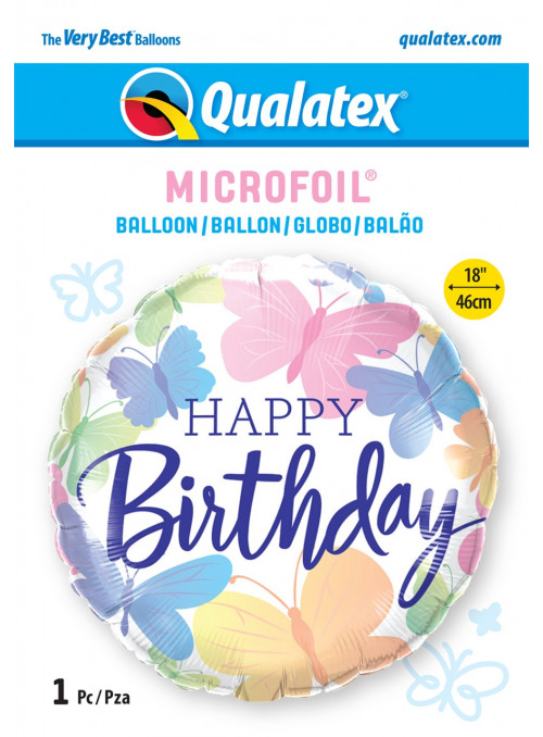 Balão Metalizado Aniversário Borboletas 18 Polegadas 46cm Qualatex