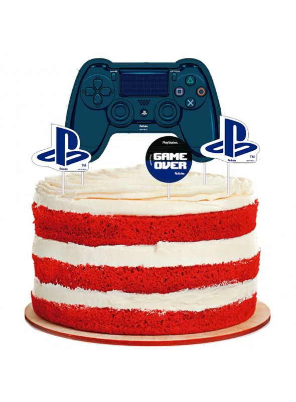 Topo de Bolo Cake Topper Festa Playstation Game Festcolor 4 Unidades