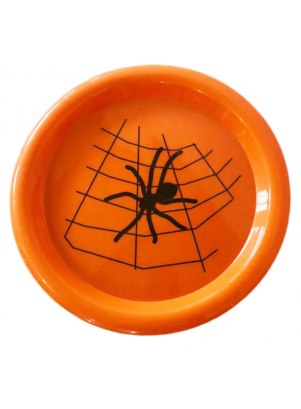 Prato de Plástico Laranja Teia de Aranha Festa Halloween 24cm 1 Unidade