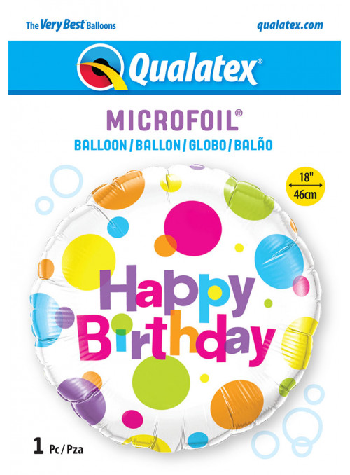 Balão Metalizado Feliz Aniversário Bolinhas Coloridas 18 Polegadas 46cm Qualatex