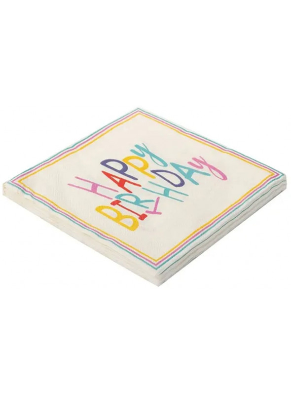 Guardanapo de Papel Folha Dupla Happy Birthday Colorido 33cmx33cm Silver Festas 20 Unidades