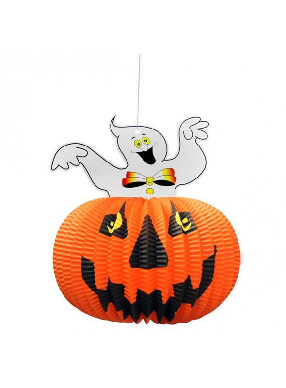 Enfeite Abóbora Papel Halloween Decoração 24cm Silver Festas