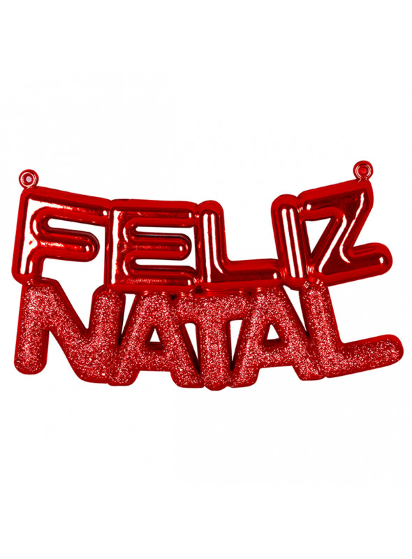 Enfeite para Pendurar Feliz Natal Vermelho Glitter 19,5cm Art Christmas