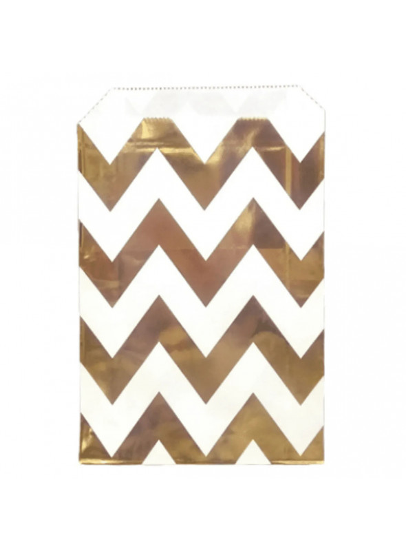 Saquinhos de Papel Laminado Dourado Zig Zag Chevron 12 Unidades