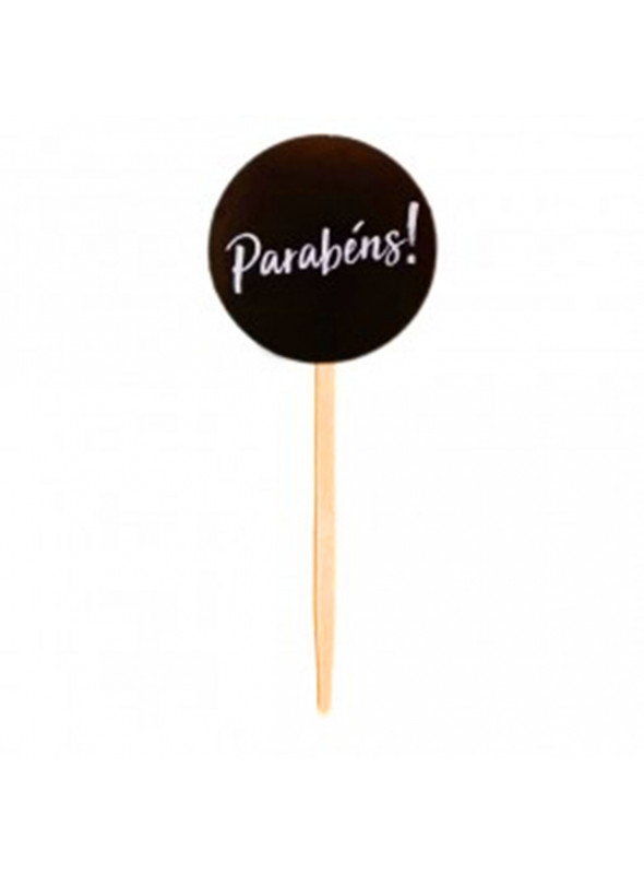 Topo para Cupcake Pick Toppers Parabéns Preto 10 Unidades