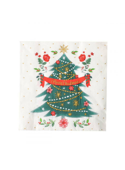 Guardanapo de Papel Pinheiro de Natal Folha Dupla 32x32 Silver Festas 20 Unidades