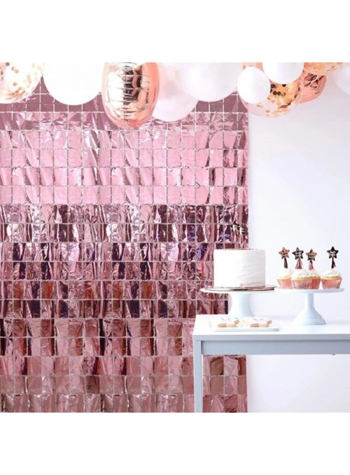 Cortina Metalizada Quadrada Rose Gold 2x1m Shimmer Wall