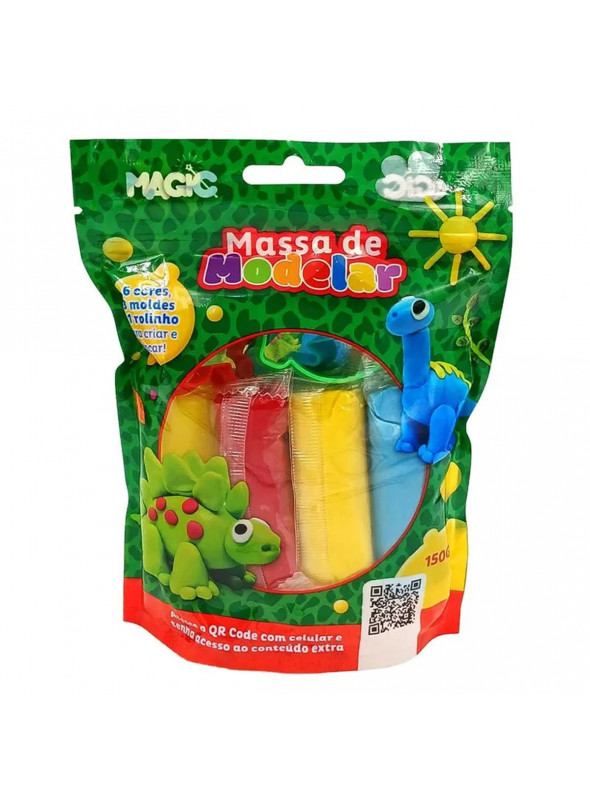 Lembrancinha Massa de Modelar com Molde Dinossauro 6 Cores Magic Kids