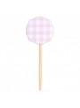 Topo para Cupcake Pick Toppers Xadrez Rosa Claro 10 Unidades