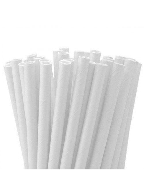 Canudos de Papel Liso Branco 20cm 20 Unidades