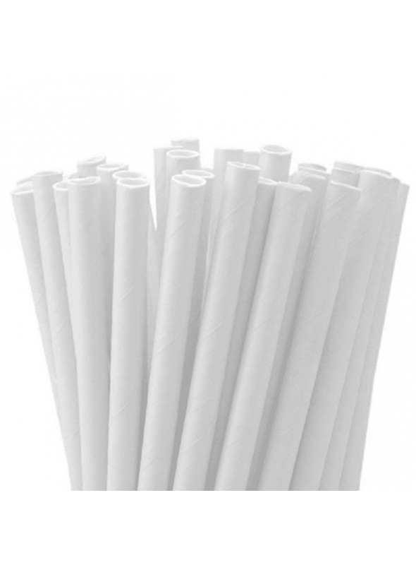 Canudos de Papel Liso Branco 20cm 20 Unidades