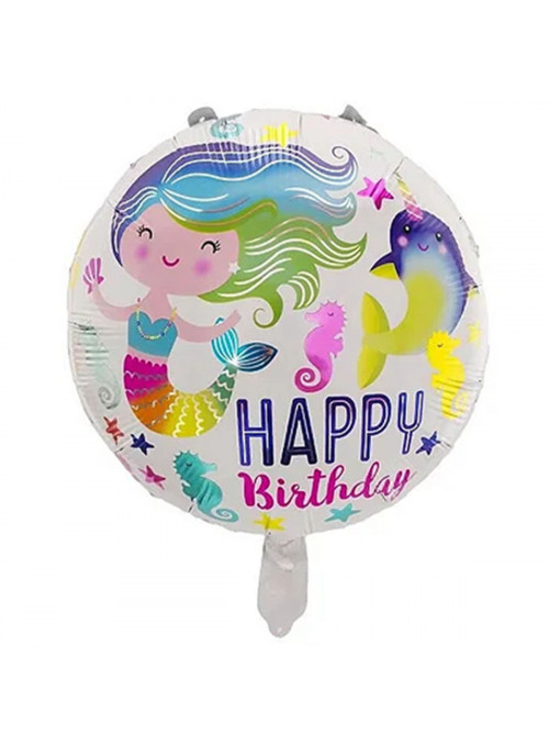 Balão Metalizado Happy Birthday Sereia 18 Pol 45cm Flutua Gás Hélio