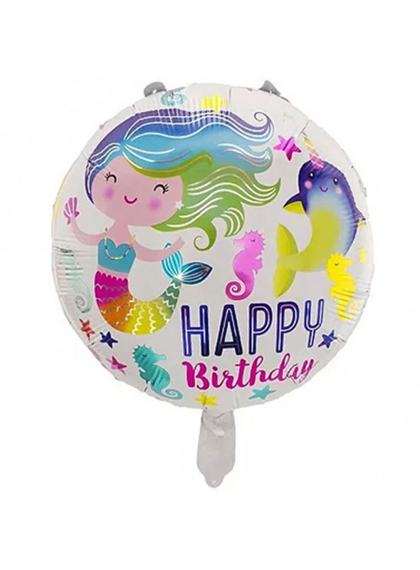 Balão Metalizado Happy Birthday Sereia 18 Pol 45cm Flutua Gás Hélio