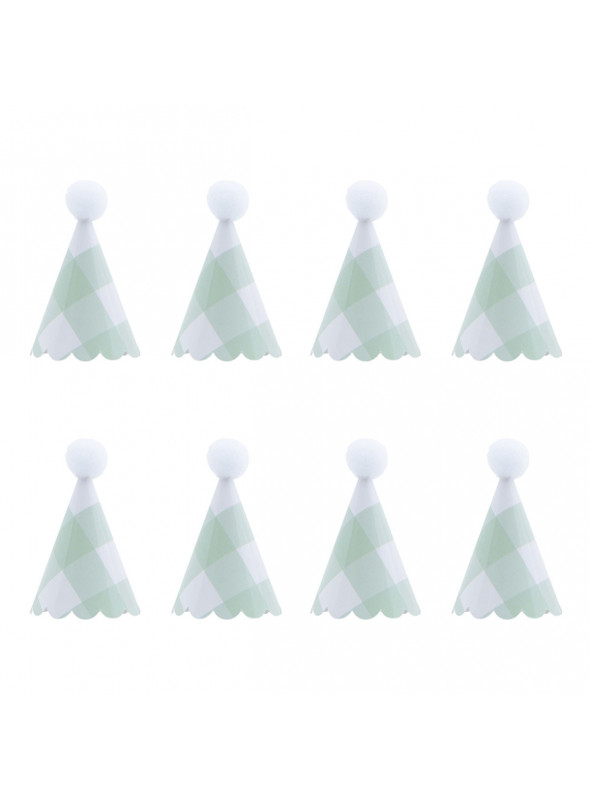 Mini Chapeuzinho Xadrez Verde Menta para Doces e Decoração 4,5cm 8 Unidades