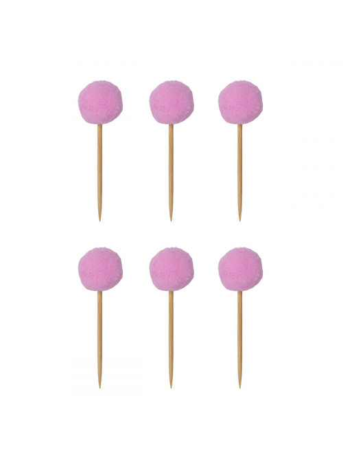 Topper para Doces e Bolo Pompom Rosa Boneca 6 Unidades