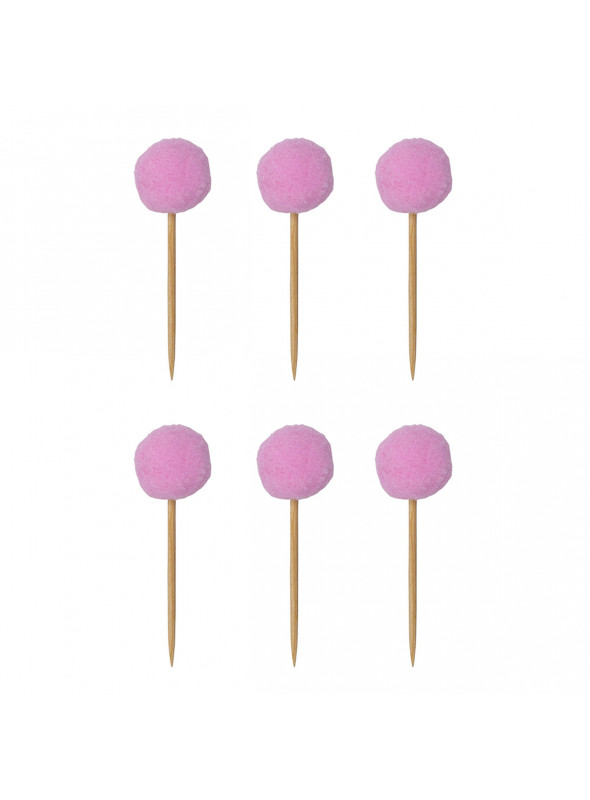 Topper para Doces e Bolo Pompom Rosa Boneca 6 Unidades