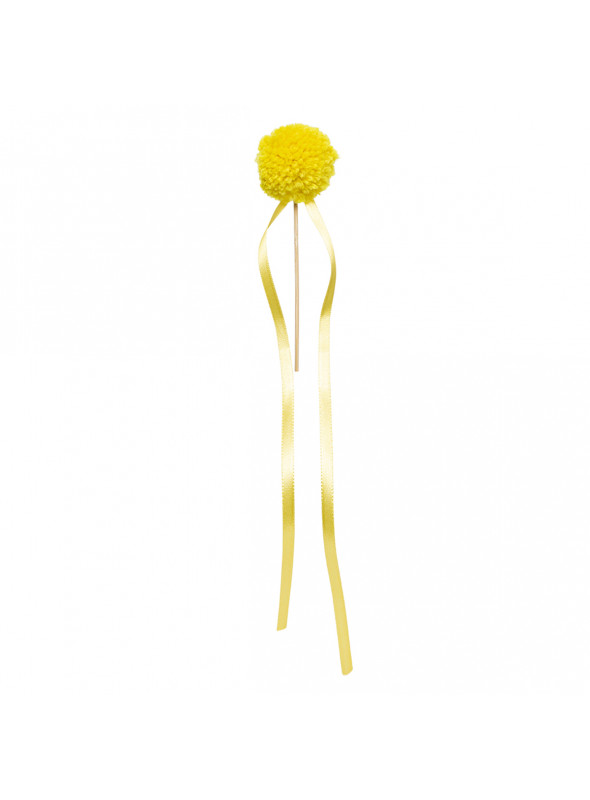 Topo de Bolo Pompom Fitilhos Amarelo Quindim