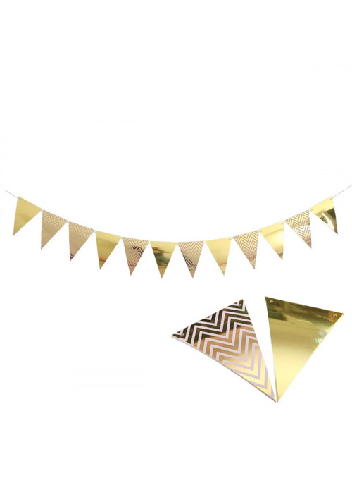 Kit Faixa Decorativa bandeiras Dourado Papel 12Un Hi Party