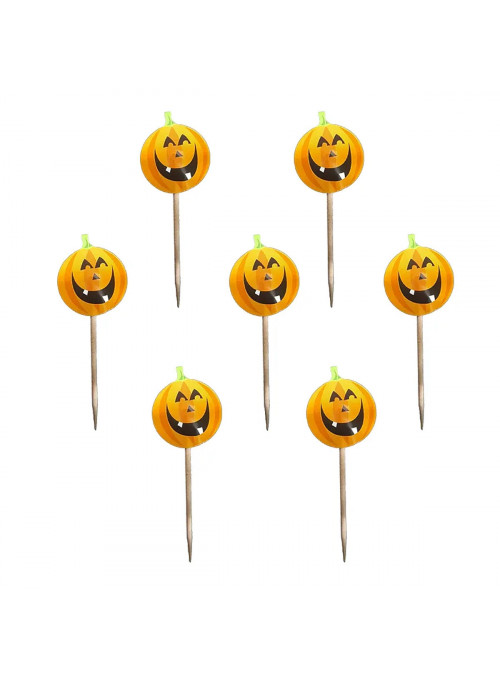 Toppers Palitos Decorativos Halloween Abóbora Laranja 12 Unidades Bam Festas