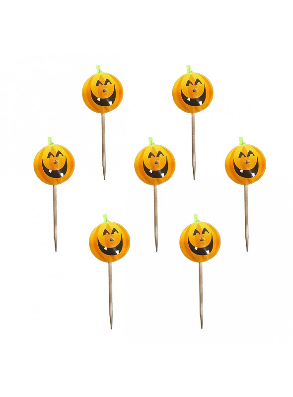 Toppers Palitos Decorativos Halloween Abóbora Laranja 12 Unidades Bam Festas